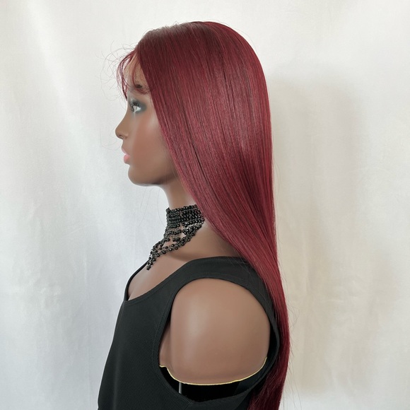 Long Straight 24” Burgundy Wine Premium Fiber Lace Front Wig - Picture 6 of 7